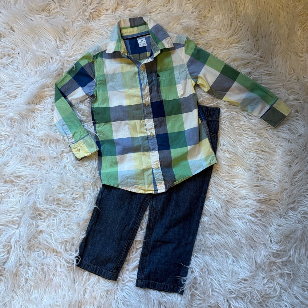 Carter's Multicolor Plaid Button Down Shirt and Jean Set